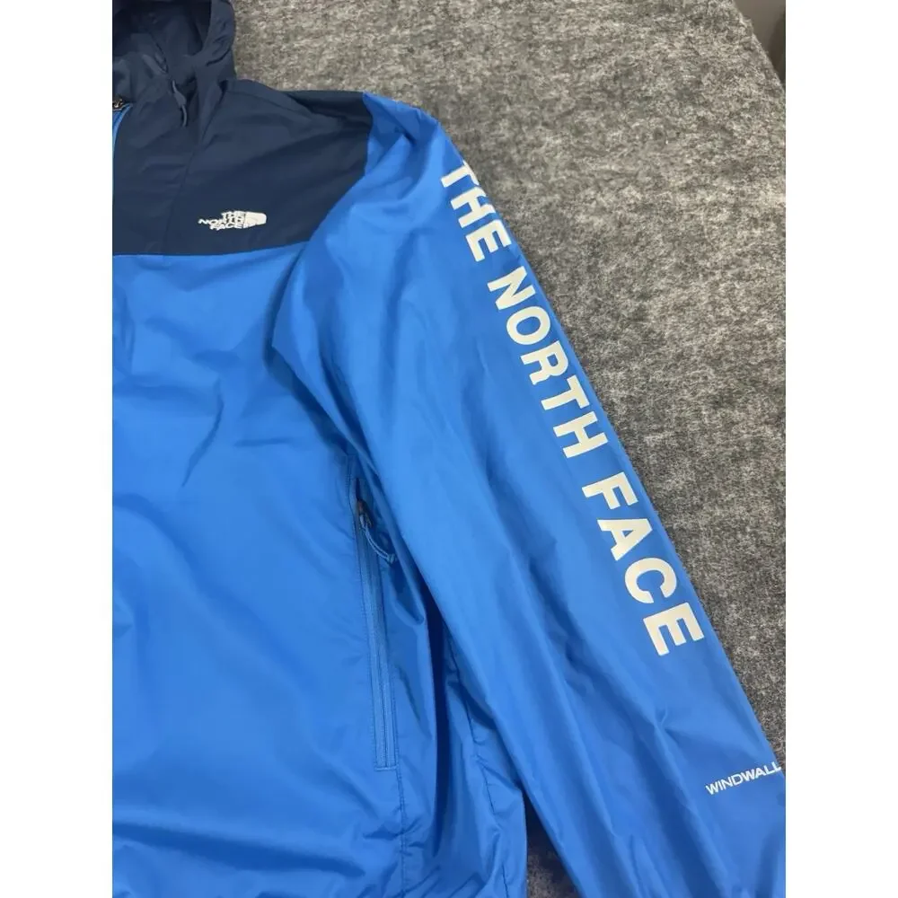 The North Face Jacket Mens Medium Windwall Windbreaker Blue Logo Hooded N157